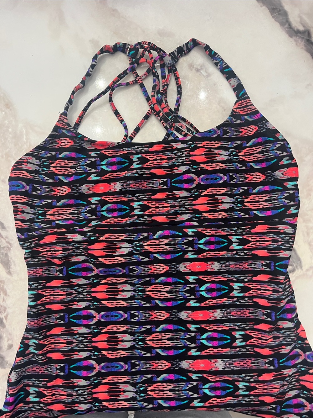Island Escape Vibrant Strappy Swim Top - Coral, Teal & Purple Accents